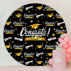 Lofaris I Did It Black Gold Congrats Grad Round Backdrop