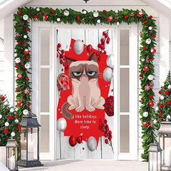 Lofaris I Like Holidays Cat Wood Christmas Balls Door Cover