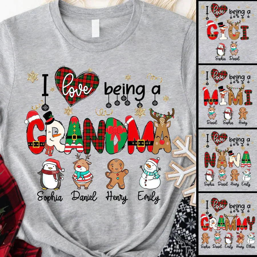 Lofaris I love Being A Grandma Christmas Custom T-Shirt