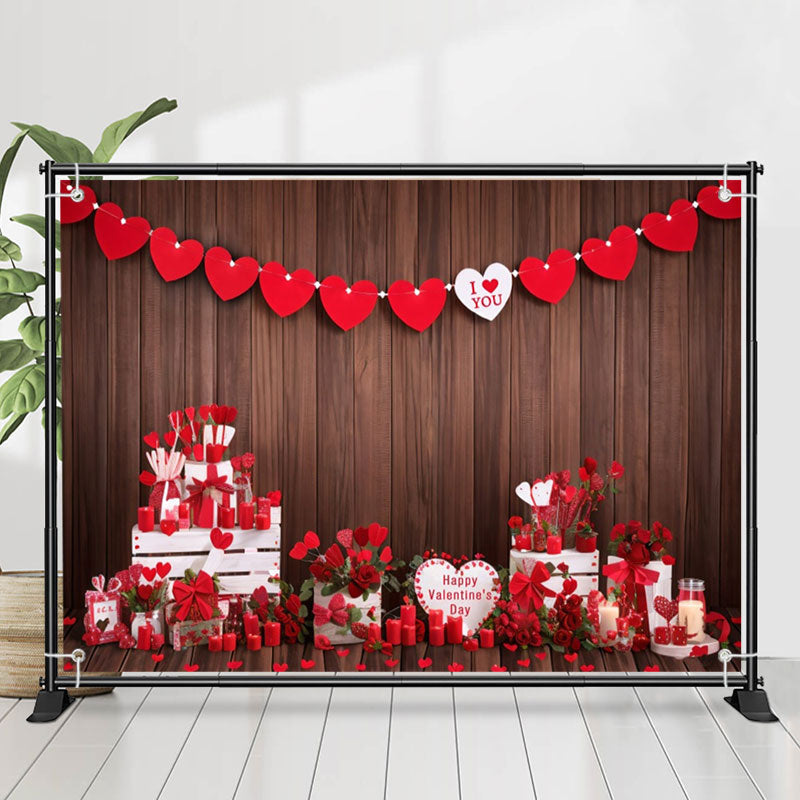 Lofaris I Love You Wooden Red Hearts Valentines Day Backdrop