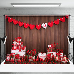 Lofaris I Love You Wooden Red Hearts Valentines Day Backdrop