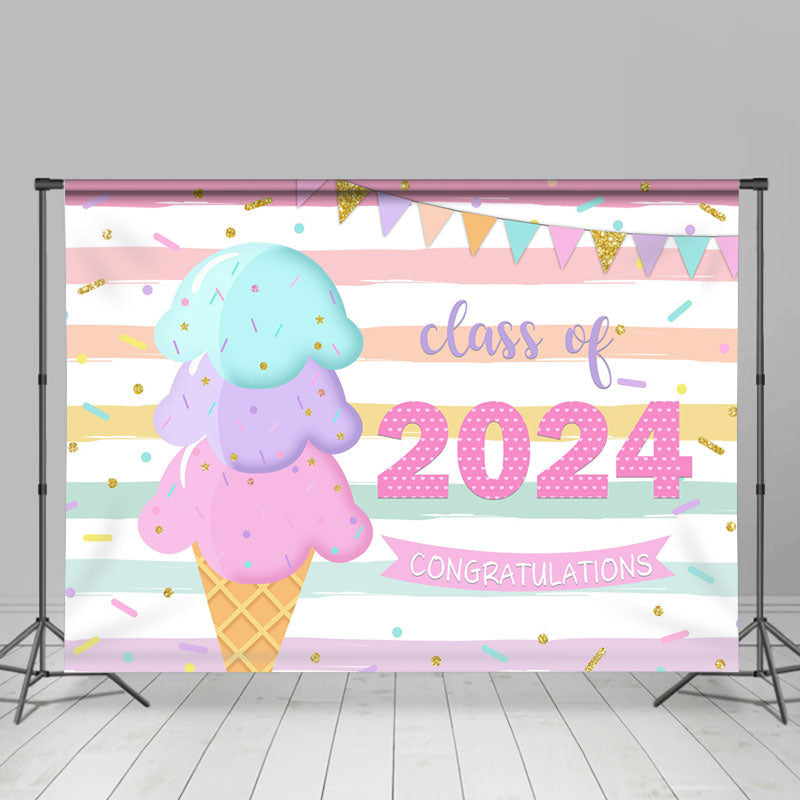 Lofaris Ice Cream Cute 2024 Childern Graduation Backdrop