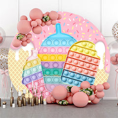 Lofaris Ice Cream Pop It Theme Circle Happy Birthday Backdrop