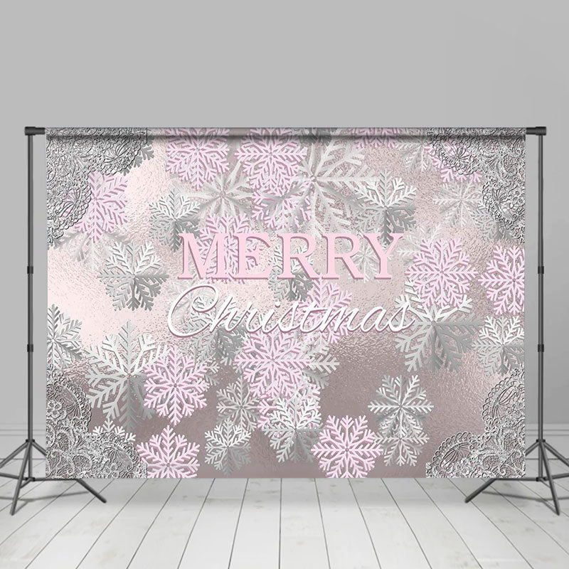 Lofaris Ice Surface Pink Sliver Snowflake Christmas Backdrop