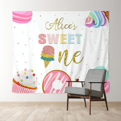 Lofaris Icecream Donut Macaron Custom 1st Birthday Backdrop