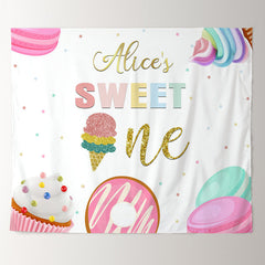 Lofaris Icecream Donut Macaron Custom 1st Birthday Backdrop