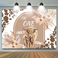 Lofaris Im One Holy Cow Glitter Floral 1st Birthday Backdrop