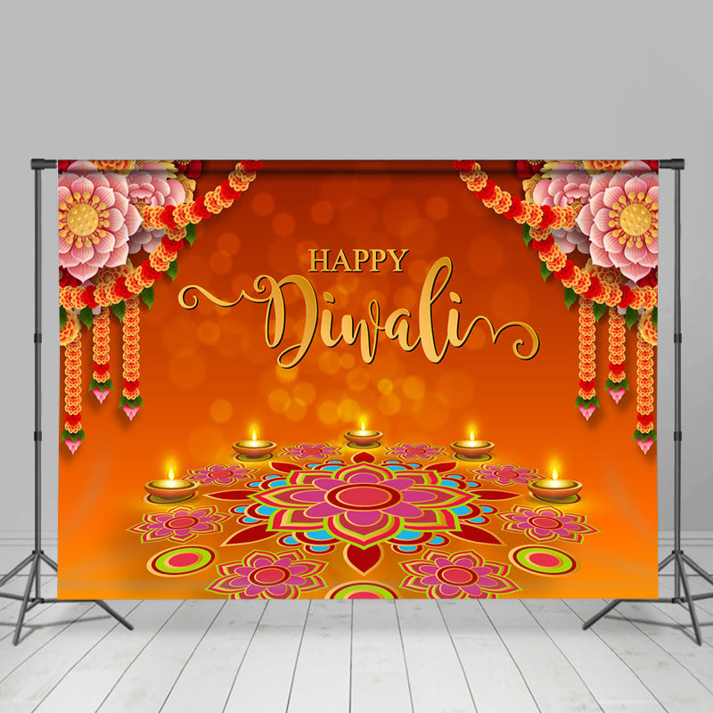 Lofaris Indian Happy Diwali Candle Lights Floral Backdrop