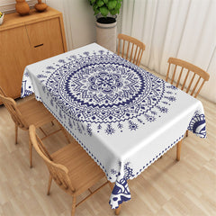 Lofaris Indigo Mandala Pattern Artistic Fabric Tablecloth