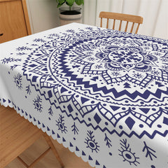 Lofaris Indigo Mandala Pattern Artistic Fabric Tablecloth