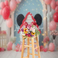 Lofaris Indoor Blue White Wall Mouse Ears Cake Smash Backdrop