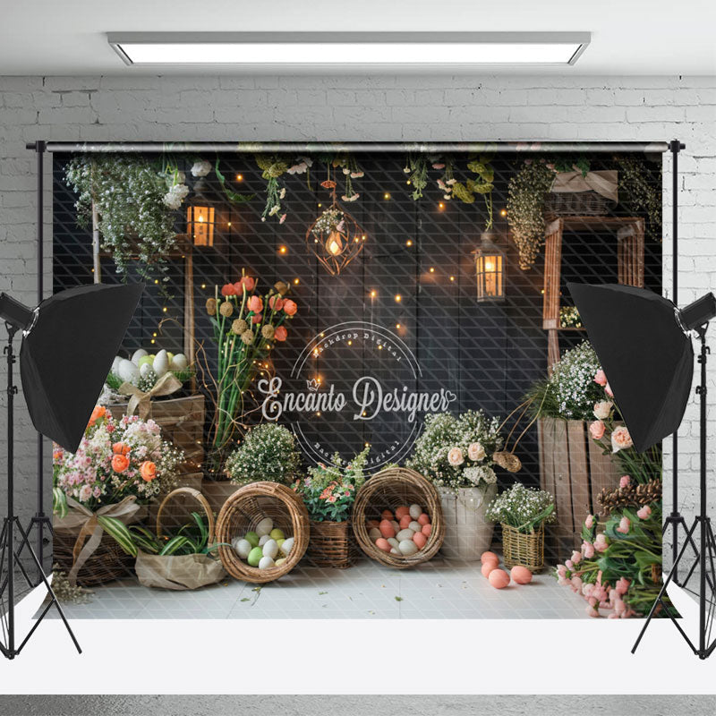 Lofaris Indoor Flowers And Easter Eggs Photography Backdrop