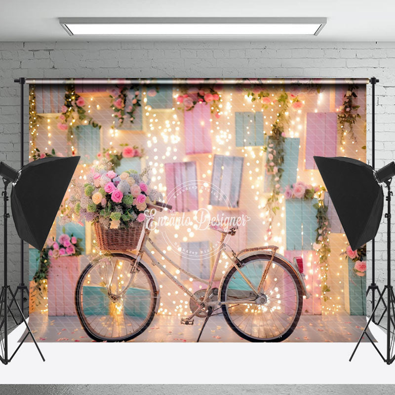 Lofaris Indoor Light Sparkle Bike Floral Cake Smash Backdrop