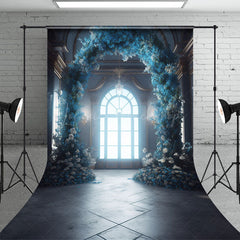 Lofaris Indoor Room Arch Blue Floral Window Photo Backdrop