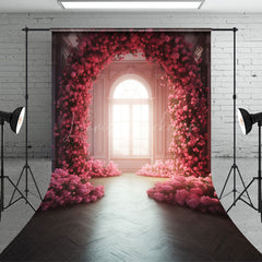 Lofaris Indoor Room Arch Pink Floral Window Photo Backdrop