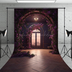 Lofaris Indoor Room Arch Purple Floral Window Photo Backdrop