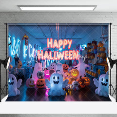 Lofaris Indoor Room Ghosts Neon Happy Halloween Backdrop