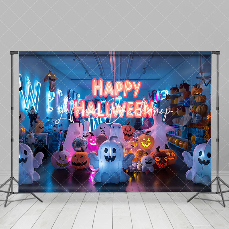 Lofaris Indoor Room Ghosts Neon Happy Halloween Backdrop