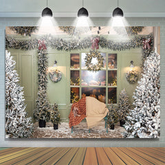 Lofaris Indoor Trees Green Door Window Wreath Christmas Backdrop