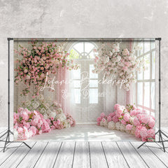 Lofaris Indoor White Arch Door Pink Floral Wedding Backdrop