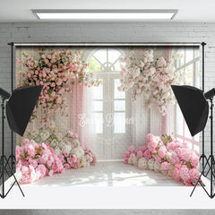 Lofaris Indoor White Arch Door Pink Floral Wedding Backdrop