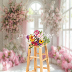 Lofaris Indoor White Arch Door Pink Floral Wedding Backdrop