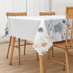 Lofaris Ink Blue Yellow Floral White Rectangle Tablecloth