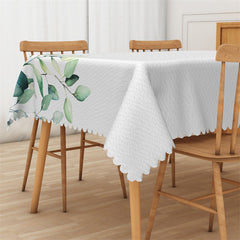 Lofaris Ink Green Leaves Simple White Rectangle Tablecloth