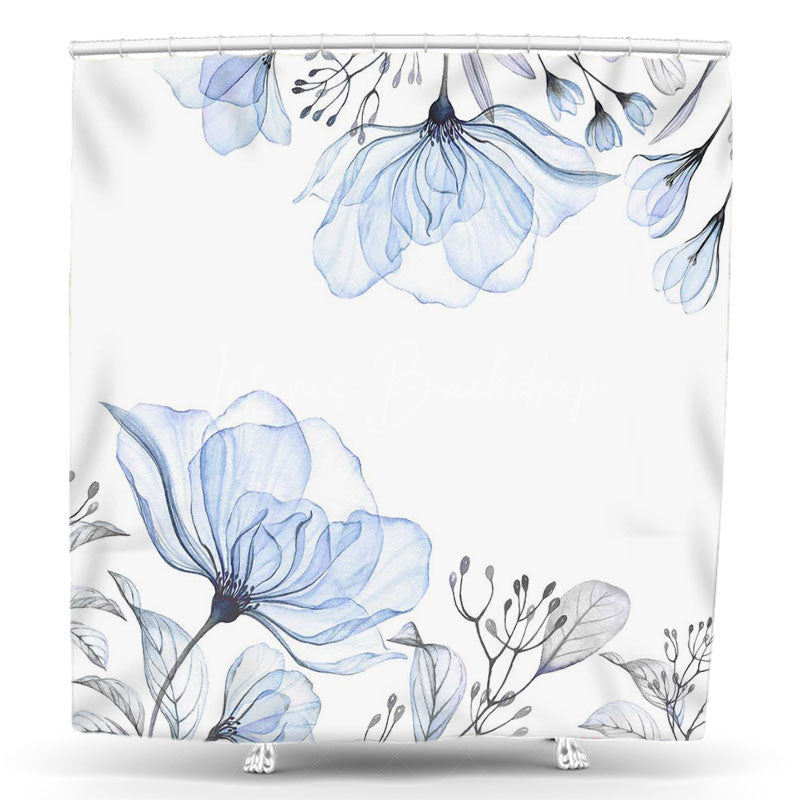 Lofaris Ink Painting Blue White Floral Spring Shower Curtain