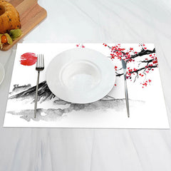 Lofaris Ink Painting Mount Fuji Cherry Set Of 4 Placemats