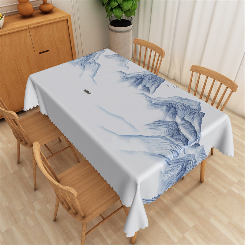 Lofaris Ink Painting Mountain River Rectangle Tablecloth