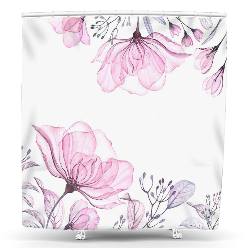 Lofaris Ink Painting Spring White Pink Floral Shower Curtain