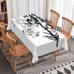 Lofaris Ink Wash Painting Black Grey Bamboos Dining Tablecloth