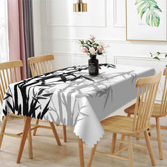 Lofaris Ink Wash Painting Black Grey Bamboos Dining Tablecloth