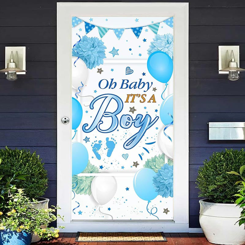 Lofaris Its A Boy Blue Floral Balloon Baby Shower Door Cover