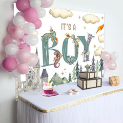 Lofaris Its A Boy Castle Forest Magic Baby Shower Backdrop