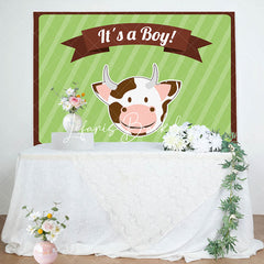 Lofaris Its A Boy Cute Cow Green Stripe Baby Shower Backdrop