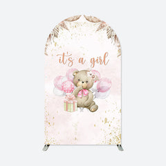 Lofaris Its A Girl Pink Boho Bear Baby Shower Arch Backdrop