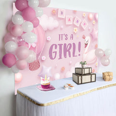 Lofaris Its A Girl Pink Cloud Swan Gender Reveal Backdrop