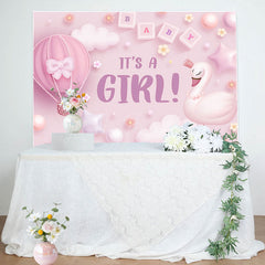 Lofaris Its A Girl Pink Cloud Swan Gender Reveal Backdrop