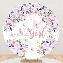 Lofaris Its A Girl Pink Floral Round Baby Shower Backdrop