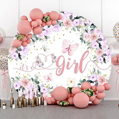 Lofaris Its A Girl Pink Floral Round Baby Shower Backdrop