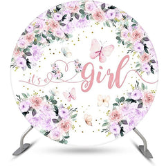 Lofaris Its A Girl Pink Floral Round Baby Shower Backdrop