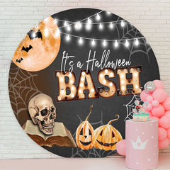 Lofaris Its A Halloween Bash Pumpkin Bone Web Round Backdrop