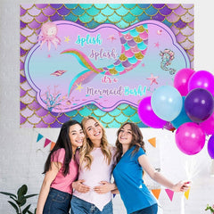 Lofaris Spish Its A Mermaid Bash Glitter Baby Shower Backdrop