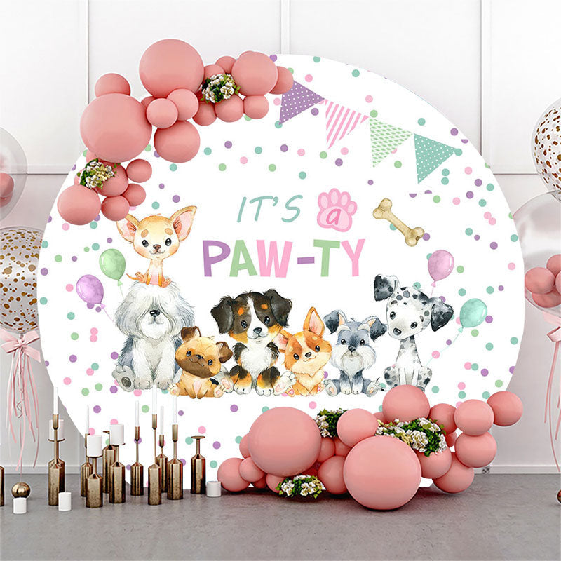 Lofaris Its A Pawty Cute Puppies Colorful Dots Round Backdrop