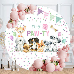 Lofaris Its A Pawty Cute Puppies Colorful Dots Round Backdrop