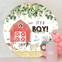 Lofaris Its Boy Farm Theme Glitter Round Baby Shower Backdrop