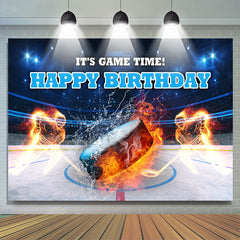 Lofaris Its Game Time Puck Sports Happy Birthday Backdrop