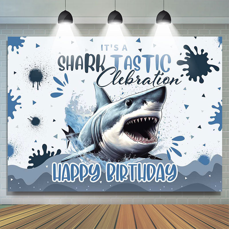 Lofaris Its Shark Tastic Clebration Happy Birthday Backdrop